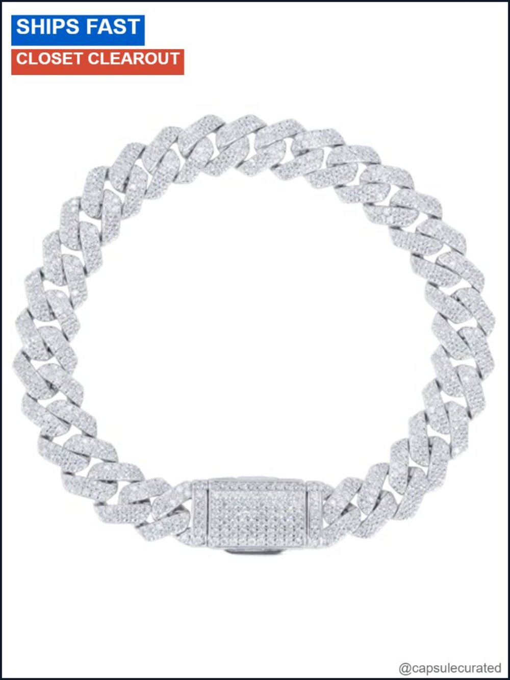 Moissanite Cuban Link Bracelet 925 Silver 18K White Gold Plated Men's Iced Out